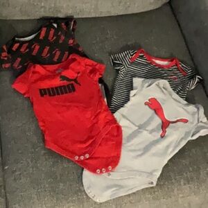 Puma Infant Bodysuit Trio - Vibrant Red, Classic Black, Soft Gray
